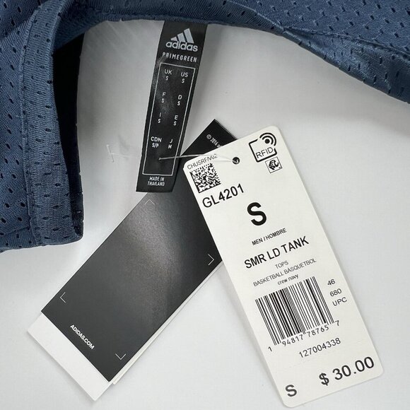 Adidas Men's Small Primegreen Basketball Mesh Tank Top Navy Blue Classic Stripes - Picture 6 of 7